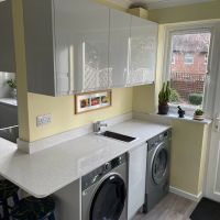 grey gloss kitchen by blue design kitchens